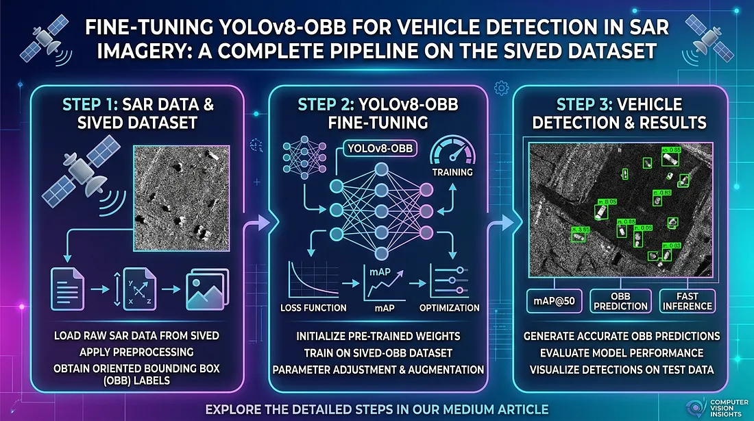 Featured image for Fine-Tuning YOLOv8-OBB for Vehicle Detection in SAR Imagery: A Complete Pipeline on the SIVED Dataset article